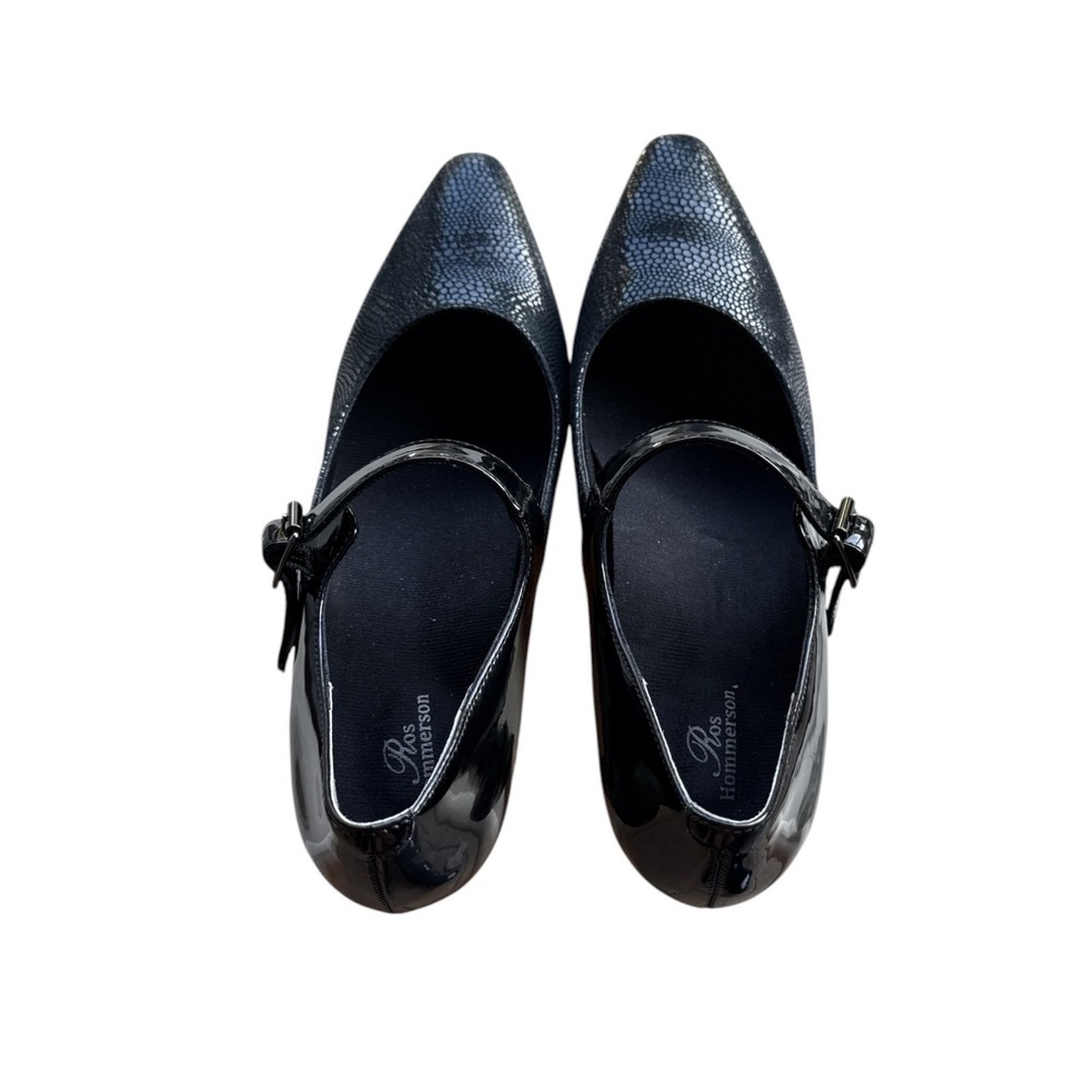 Ros Hommerson Black Patent Leather Lizard Mary Jane Low Block Pumps 7.5N‎ Narrow - Picture 3 of 15